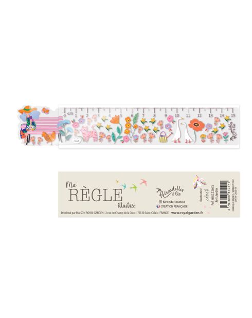 Regla ilustrada teñida Joli Jardin multicolor - D.15 cm