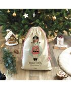 Capucha o bolsa de almacenamiento Ho ho ho (galleta de avellanas) de algodón natural XXL, 50 x 68 cm