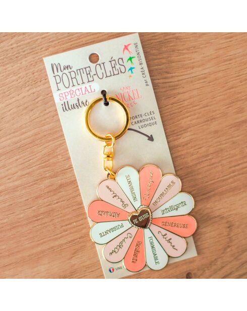 Porte clés en métal spécial slow life (fleur des trésors en soi) multicolore