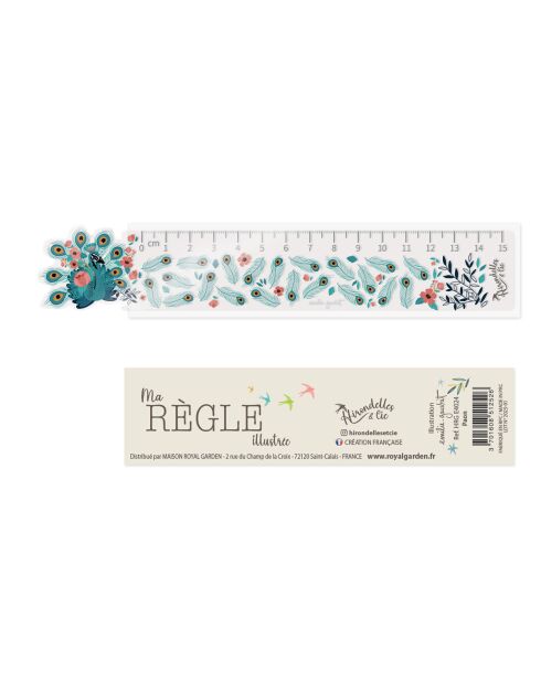 Règle dye cut illustrée Paon multicolore - D.15 cm