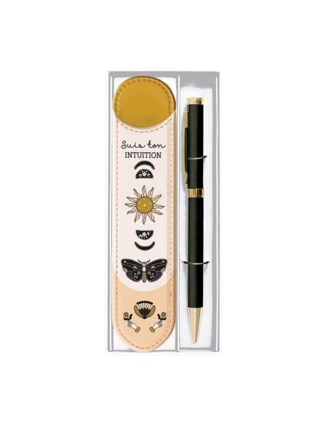 Set stylo bille et étui suis ton intuition noir - 3,5 x 15 cm