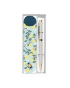 Set stylo bille et étui portrait d'un oiseau blanc - 3,5 x 15 cm