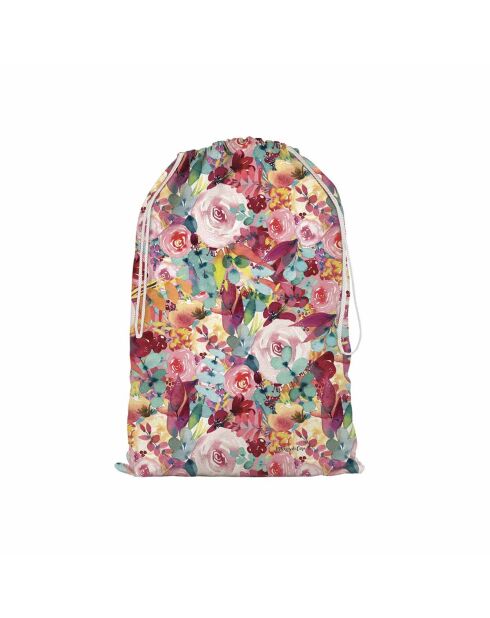 Capucha o bolsa de almacenamiento XXL de algodón multicolor con estampado floral rosa, 50 x 68 cm