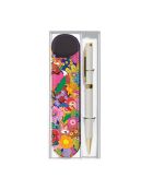 Set stylo bille et étui forêt florale blanc - 3,5 x 15 cm