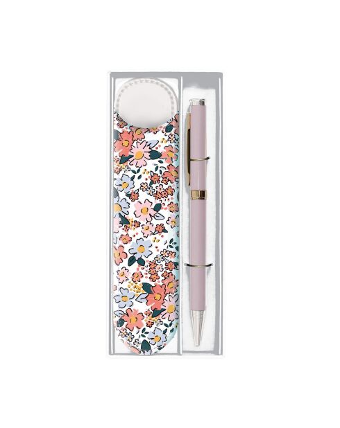 Set stylo bille et étui liberty brush rose - 3,5 x 15 cm