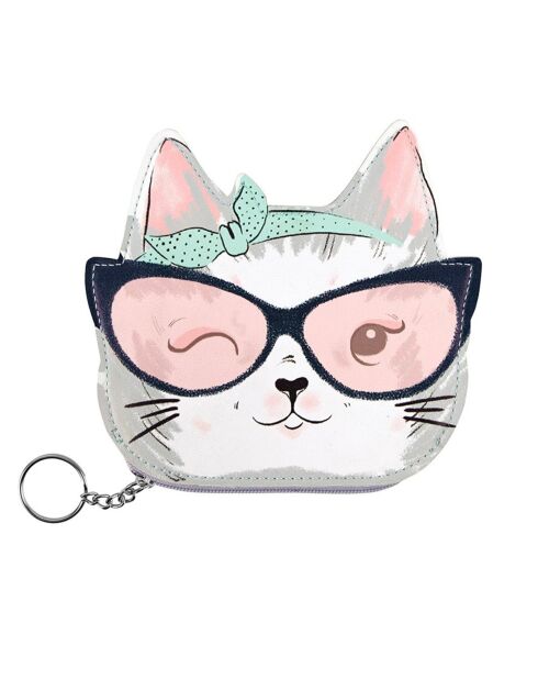 Trousse porte clés aspect cuir Pets Cat Eye Glasses multicolore - 12.7 x 12.7 cm