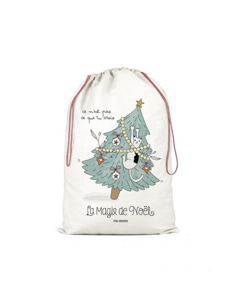 Capucha o bolsa de almacenamiento Ho ho ho (la magia de la Navidad) de algodón natural XXL, 50 x 68 cm