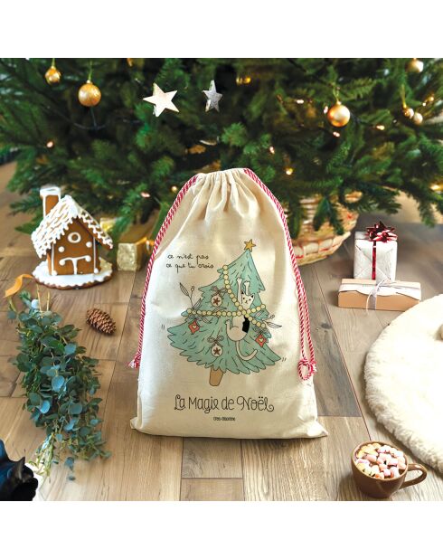 Capucha o bolsa de almacenamiento Ho ho ho (la magia de la Navidad) de algodón natural XXL, 50 x 68 cm