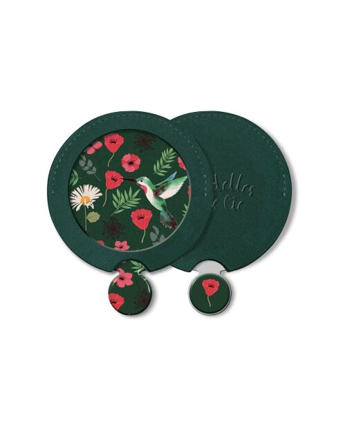 Miroir de sac et étui Colibri multicolore - D.6,5 cm