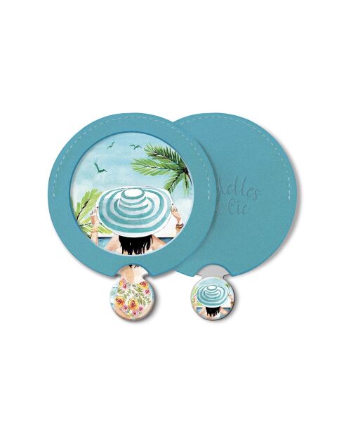 Miroir de sac et étui Vacances rétro (Femme à la plage) multicolore - D.6,5 cm