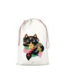 Capucha o bolsa de almacenamiento de algodón XXL Maison Bonbon Natural Guirnalda con forma de gato, 50 x 68 cm