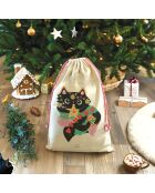 Capucha o bolsa de almacenamiento de algodón XXL Maison Bonbon Natural Guirnalda con forma de gato, 50 x 68 cm