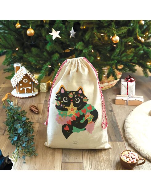 XXL katoenen capuchon of opbergzak Maison bonbon Natural guirlande cat - 50 x 68 cm