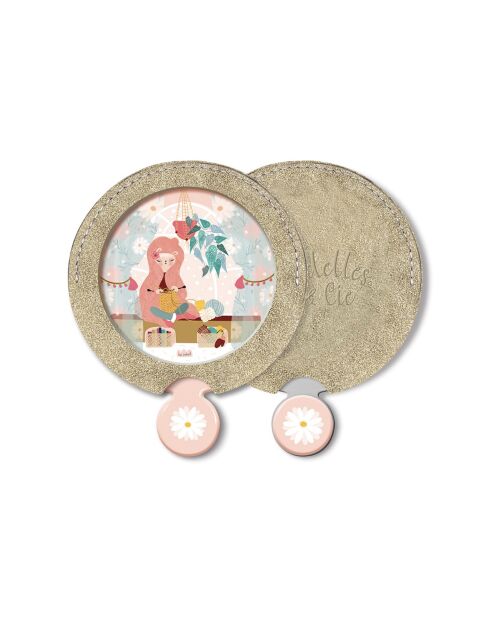 Miroir de sac et étui Tricotine multicolore - D.6,5 cm