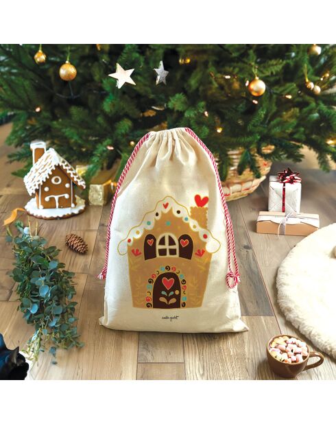 Extractor o bolsa de almacenamiento de algodón XXL Maison Gingerbread natural - 50 x 68 cm