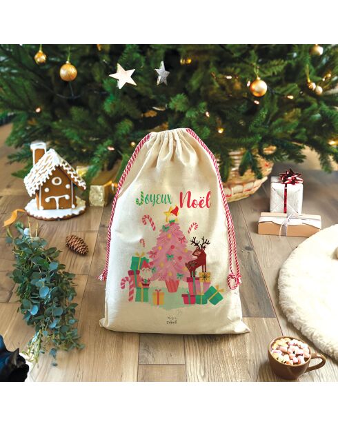 Extractor o bolsa de almacenamiento de algodón Maison Bonbon XXL (Feliz Navidad) natural, 50 x 68 cm