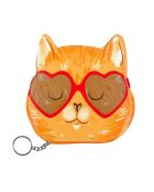 Trousse porte clés aspect cuir Pets Cat Heart Glasses orange - 12.7 x 12.7 cm