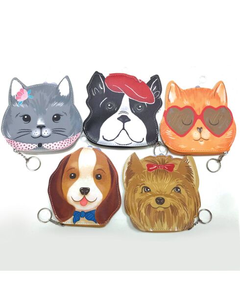 Trousse porte clés aspect cuir Pets Cat Heart Glasses orange - 12.7 x 12.7 cm