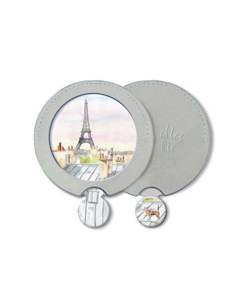 Miroir de sac et étui Toits Parisiens multicolore - D.6,5 cm