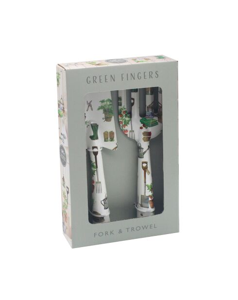 Set van 2 meerkleurige tuingereedschappen met groene vingers - 15 x 20 cm