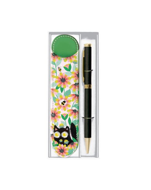 Set stylo bille et étui retro love noir - 3,5 x 15 cm