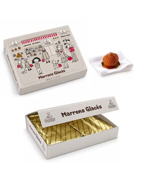 Schachtel mit 16 glasierten Kastanien, gefaltet unter goldenem Aluminium — 270 g