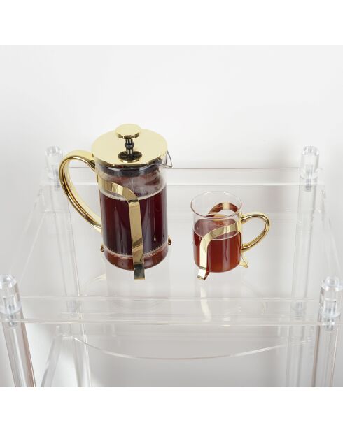 Cafetière en verre avec déco en métal doré - 9x9x18cm