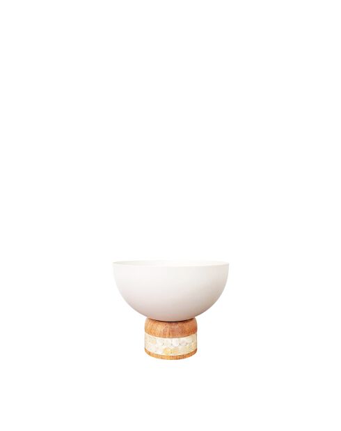 Coupe à fruits sur pied en bois petit modèle blanche - 18x18x15cm