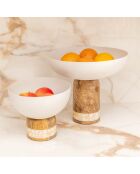 Fruitschaal op houten onderstel klein wit model - 18x18x15cm