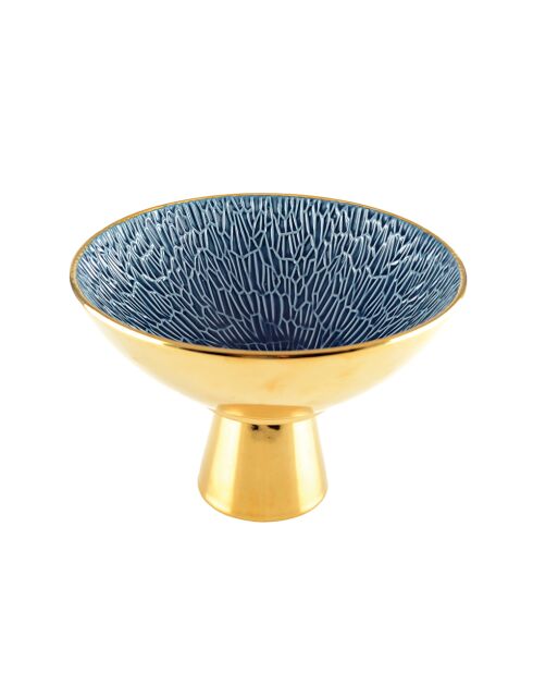 Coupe à fruits sur pied dorée et bleue - 22.8x22.8x15.5cm