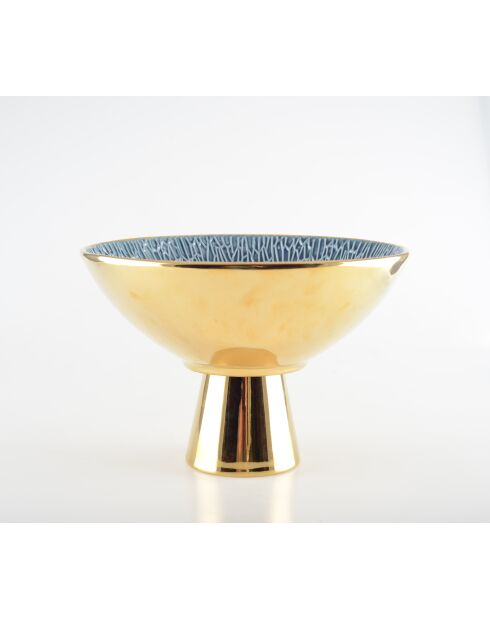 Coupe à fruits sur pied dorée et bleue - 22.8x22.8x15.5cm