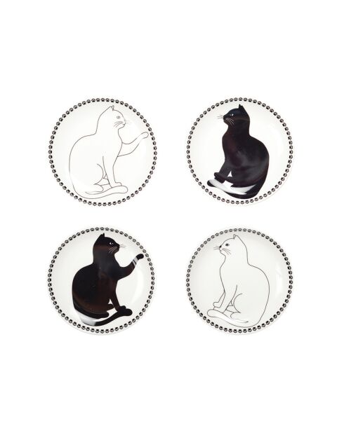 Lot de 4 coupelles chat noires et blanches - 12x12x2 cm