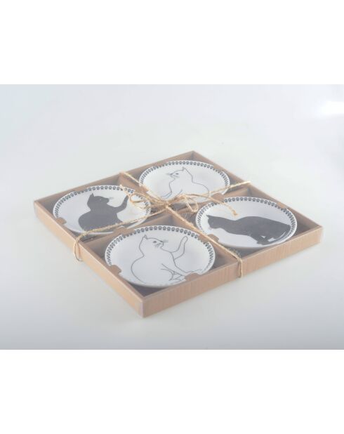 Lot de 4 coupelles chat noires et blanches - 12x12x2 cm