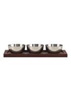 Set apéritif 3 coupelles argentées sur plateau en bois - 35x11x5.5 cm