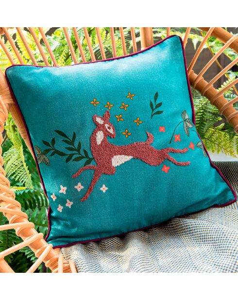 Housse de coussin Fables enchantées en coton bleu et bleu marine - 40 x 40 cm.
