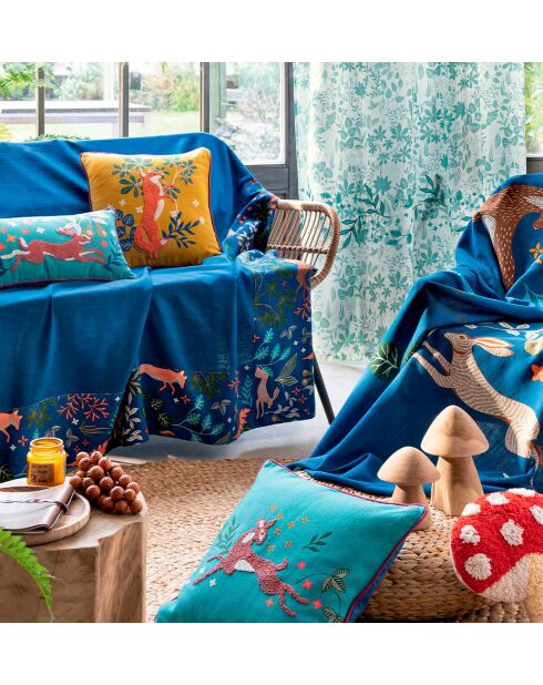 Fodera per cuscino Enchanted Fables in cotone blu e blu marino - 40 x 40 cm.