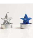 Set di 5 candele Holiday Glow Star argentate e blu - Ø 4 x H 5 cm.