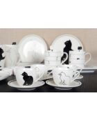Set van 4 koffiekopjes met schoteltjes zwart en wit kat - 11x11x6 cm