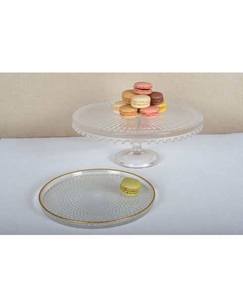 Plat à tarte sur pied en verre petit modèle transparent - 32x32x12cm