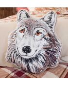 Coussin Câlins en forêt en forme de loup marron - 34 x 40 cm.