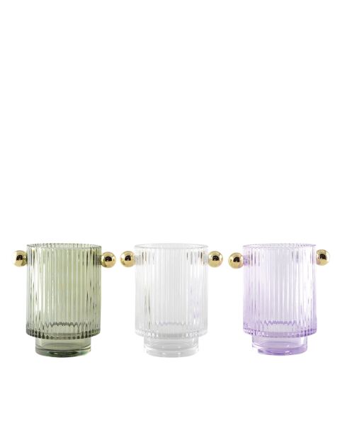Lot de 3 bougeoirs blanc/violet/vert - 8.8x12.5x13 cm