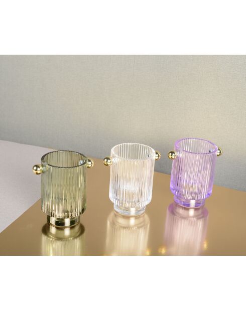 Lot de 3 bougeoirs blanc/violet/vert - 8.8x12.5x13 cm