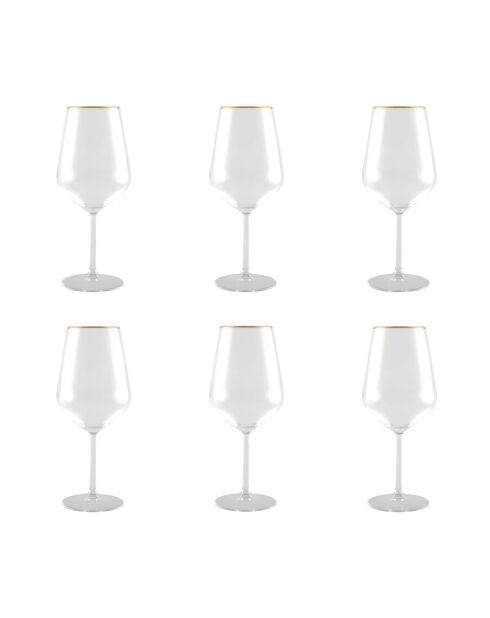Lot de 6 verres à vin bord doré mat - 6.5x6.5x15 cm