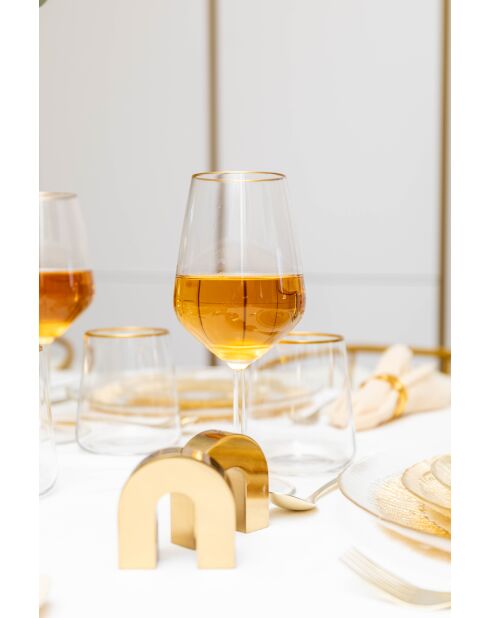 Lot de 6 verres à vin bord doré mat - 6.5x6.5x15 cm