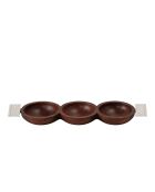 Set apéritif 3 coupelles en bois avec poignées argentées - 30x10x4.5 cm