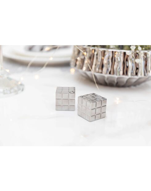 Salière et poivrière rubik's cube argenté - 3x3x3cm