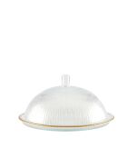Campana de cristal con bordes dorados en bandeja - 32x32x17 cm