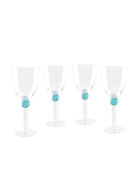 Lot de 4 verres à vin avec pied en diamant verts - 9.4x9.4x23.4 cm