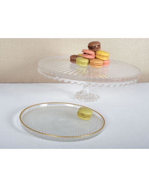 Plato mediano para tartas de vidrio transparente con pie, 32 x 32 x 17 cm