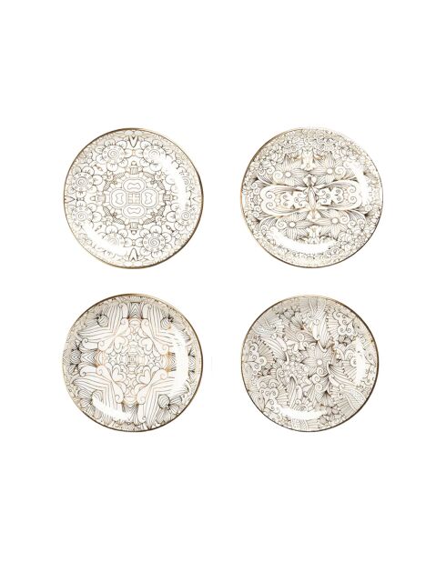 Lot de 4 coupelles blanches design abstrait - 12x12x2 cm